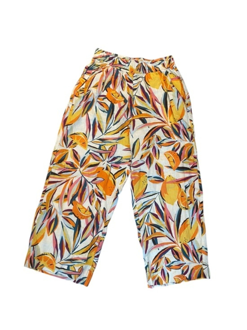 C&C California Wide Leg Citrus Print Pants - White, Orange, Pink, Green